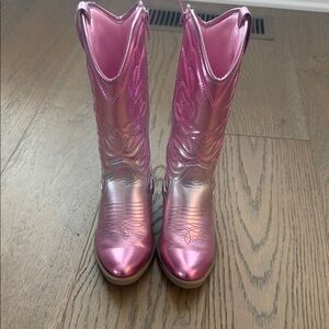 Pink Metallic Western Mid-Calf Boots - girls